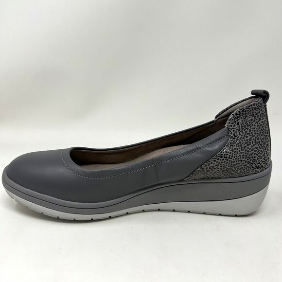 Vionic Jacey Comfort Shoes Gray Leather Slip On Low Wedge Heel Women’s Size 8 - Picture 8 of 12